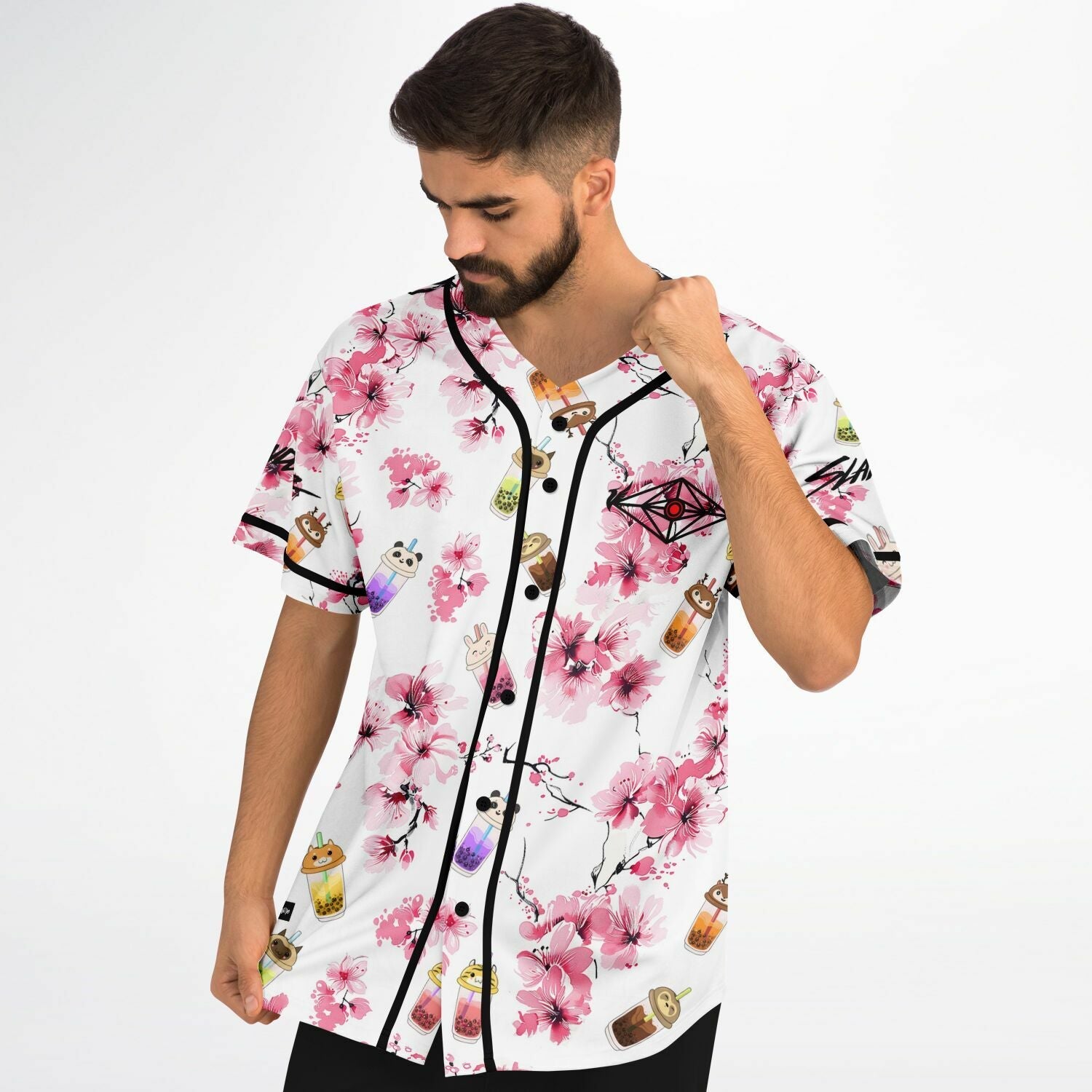 Sakura x Boba Tea cups Baseball Jersey