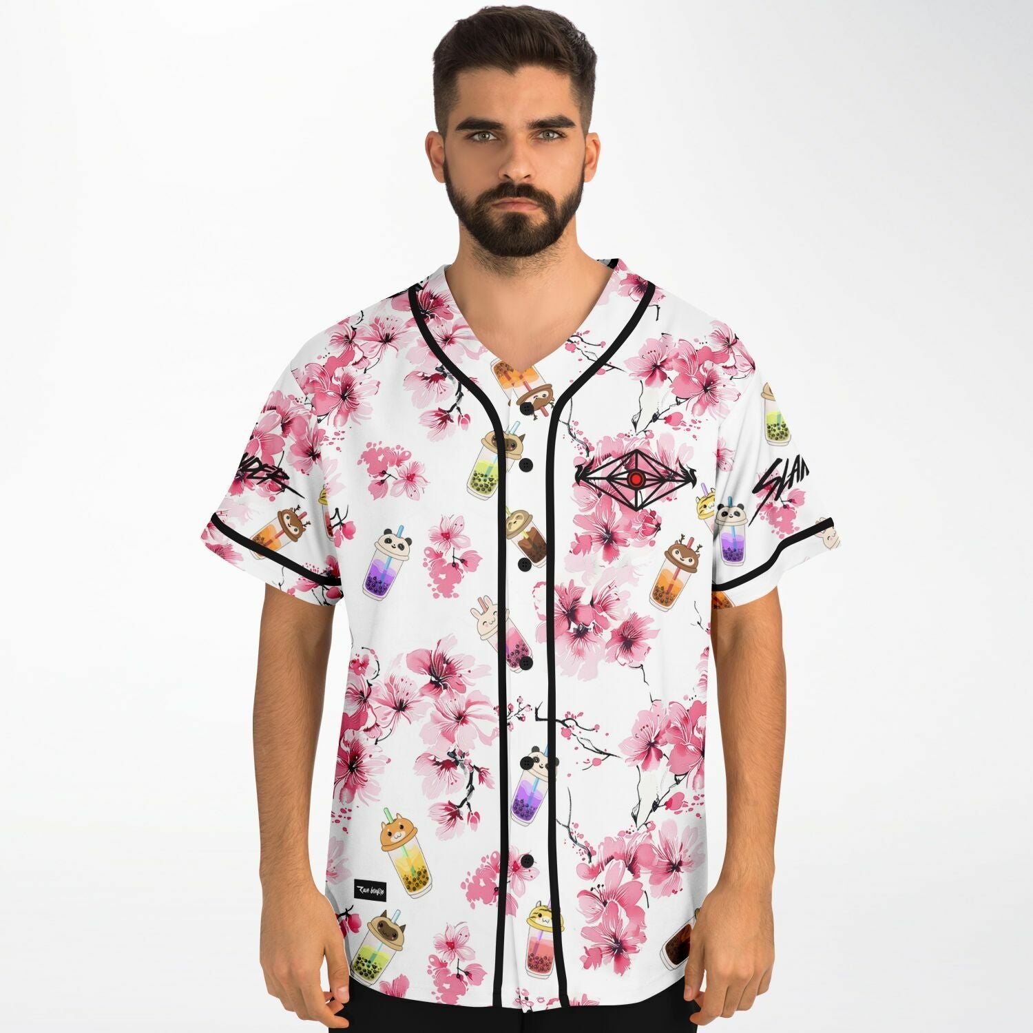 Sakura x Boba Tea cups Baseball Jersey